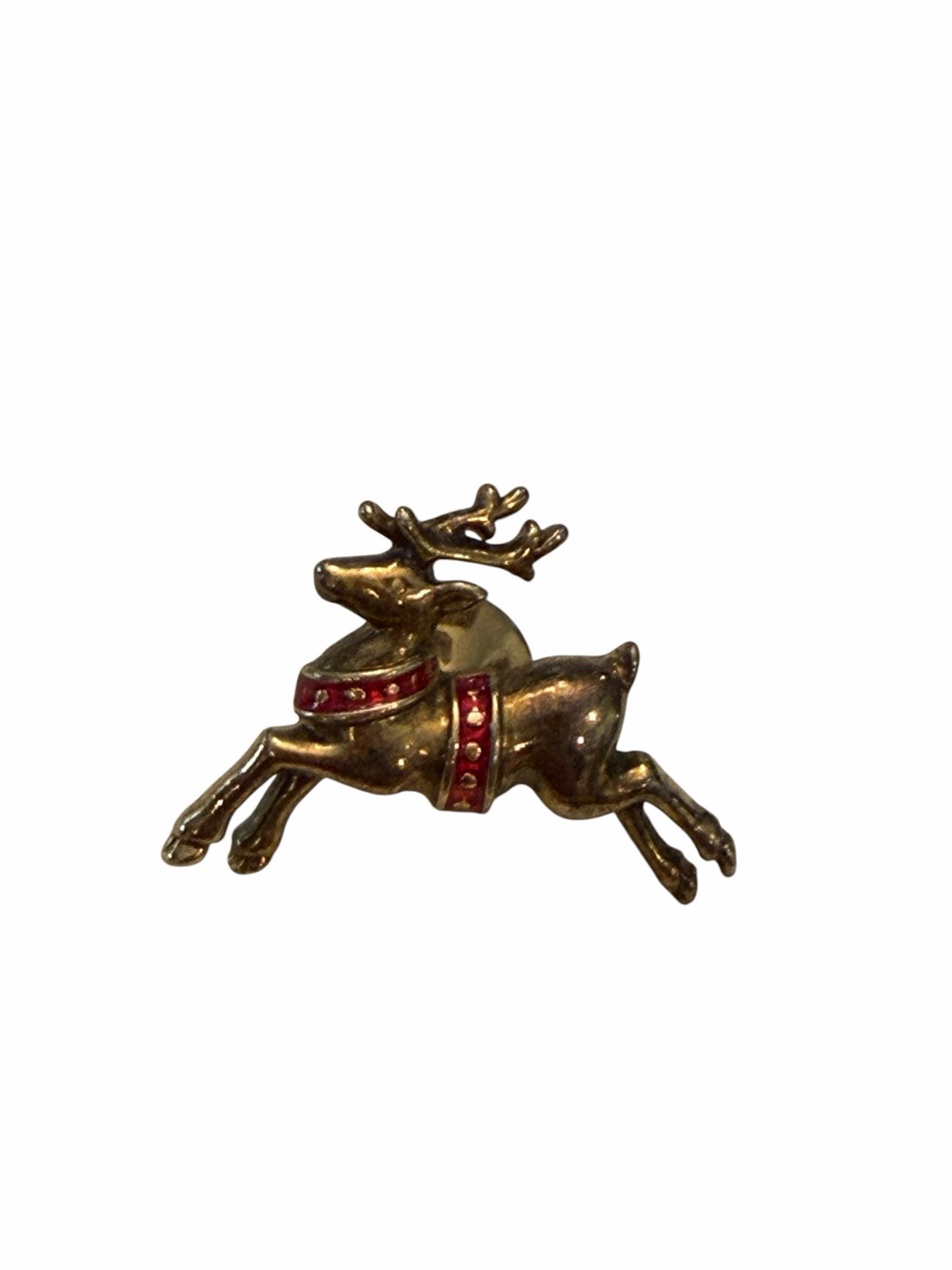 VTG Christmas Leaping Reindeer Red Gold Tone Enamel Animal Pin Avon Holiday